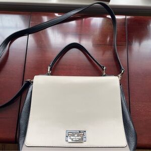 Kate Spade New York Structured Leather Satchel Crossbody – Cream & Black